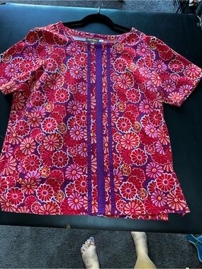 Bob Mackie Wearable Art Floral Ponte Knit Top - Red/Multi